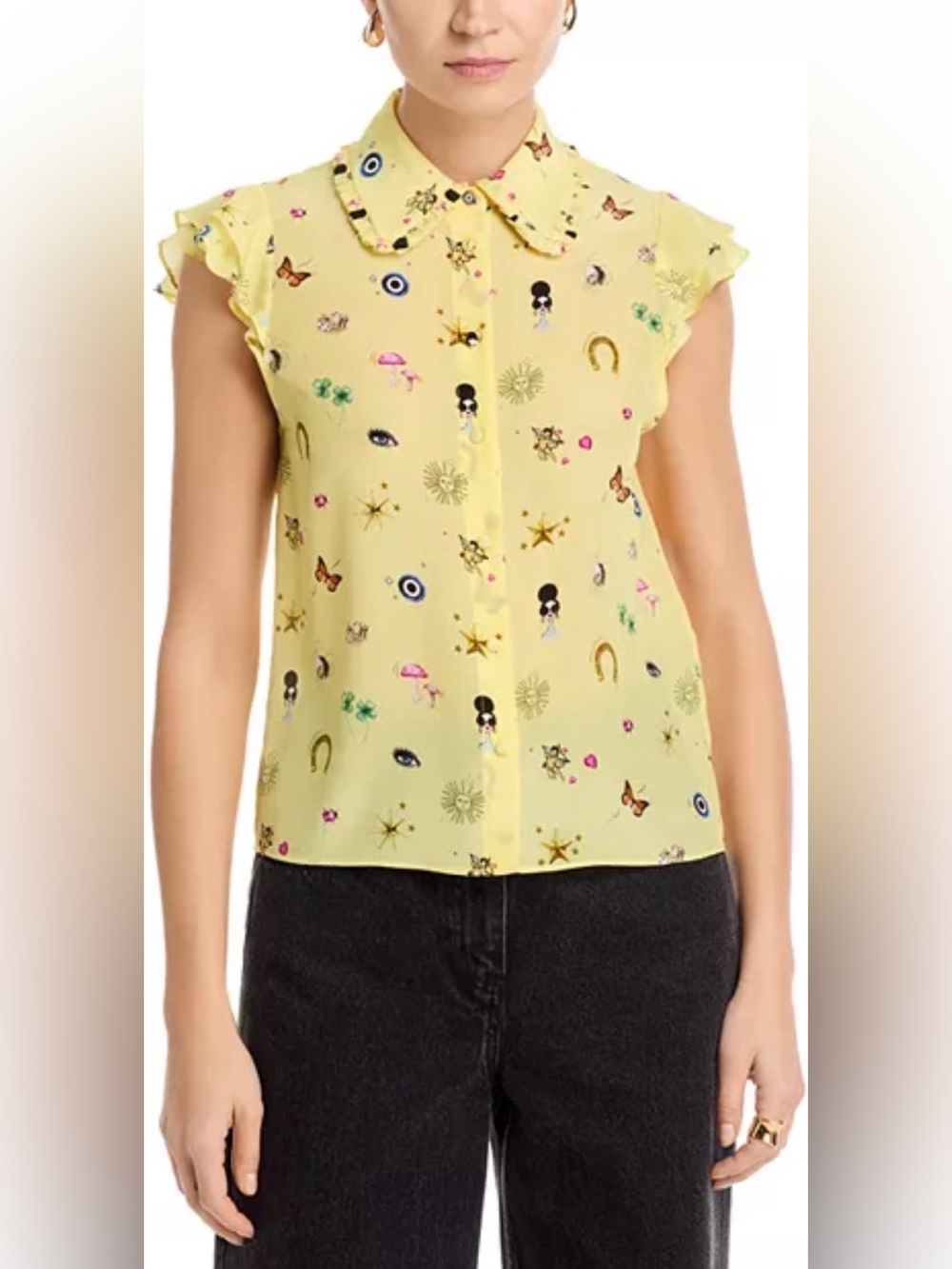 Alice + Olivia Martel Silk Flutter Sleeve Blouse
